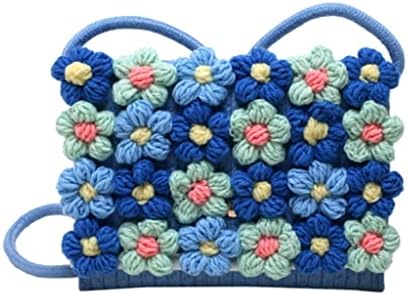 SFMZCM Цвете Вязаная плетене на една Кука за чанта-Месинджър, Тканая Вязаная чанта със собствените си ръце, Дамски Памучен Вълнена чанта с цветя в селски стил (Цвят: E, р