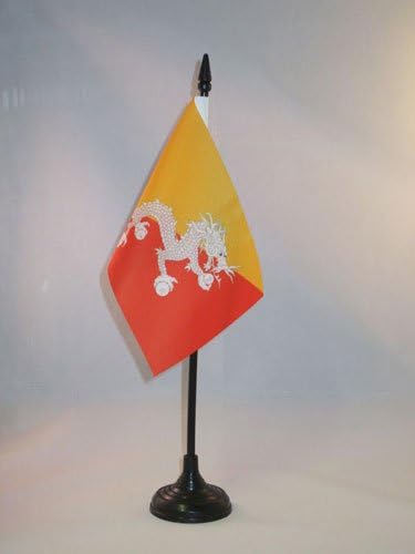 ФЛАГ на АЗЕРБАЙДЖАН Тенис на Флаг Бутан 4 x 6 - Бутанский Тенис на Флаг 15 x 10 см - Черна Пластмасова Пръчка и основата на
