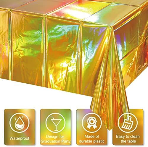 4 Опаковки Златни Ярки Найлонови Покривки, Блестящи за Еднократна употреба Лазерни Правоъгълна Покривка за масата, Покривката От Холографски Фолиа, Преливащи Укра