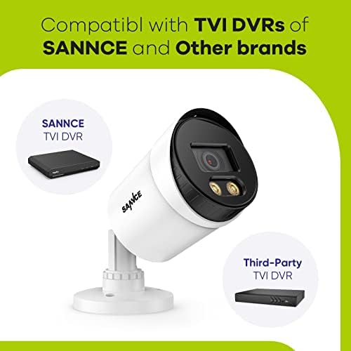 SANNCE Пакет 2 Броя камери за нощно виждане 1080P, широка камера за видеонаблюдение 2.0 MP HD-TVI с 2 вградени топли лампи, за