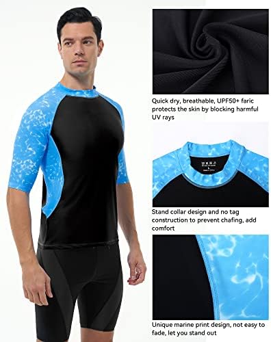 Runhit Защита от Акне за Мъже, Къс Ръкав UPF50 +, Мъжка Тениска За Плуване, UV Защита От Слънцето, Водна Риза, Мъжка Тениска За Плуване, Бързосъхнеща