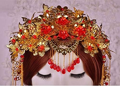 WPYYI Ретро Китайски Стил Класически Бижута Традиционна Сватбена Прическа, Сватбен Аксесоар За Коса Позлатена Короната на Прическа