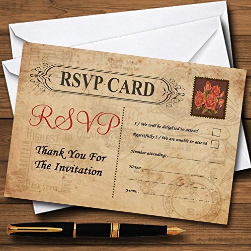 Потертая Луксозен Реколта пощенска Картичка В Селски стил, с Розов Печат на Персонализирани карти в Отговор на поканата