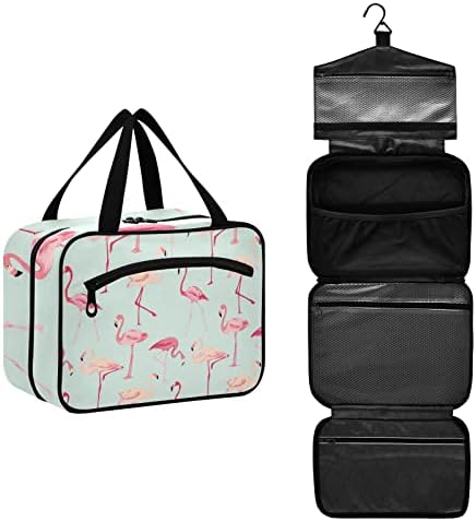 Дамски Чанта за тоалетни принадлежности FULUHUAPIN с хубав фламинго, Водоустойчив Косметичка за грим с Извънбордов на една кука, Пътен