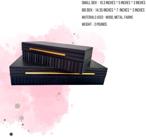Набор от knishk от 2 луксозни кутии за пролетно почистване, украса и съхранение на черна текстурирани веганской кожа на Пантера Fauna Luxury