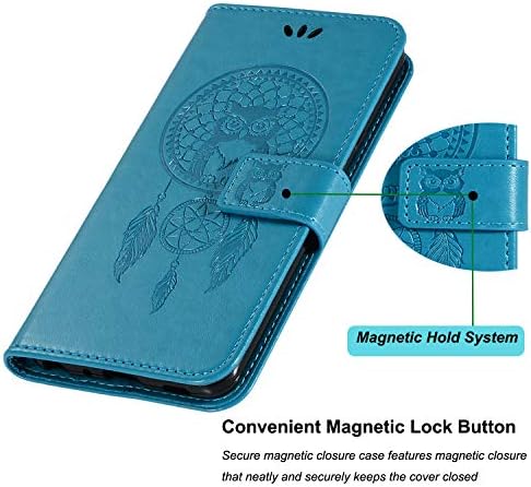 Sidande за LG G8X Thinq калъф за LG V50S Thinq Чанта-портфейл с държач за карти, [Каишка за китката] Калъф-награда от изкуствена кожа с панти капак Owl за LG G8X Thinq/V50S Thinq (син)