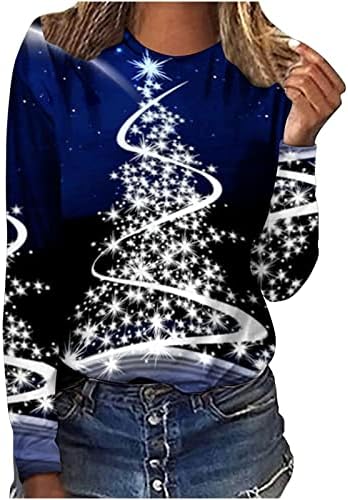 Коледни Ризи за Жени, Блузи с 3D Неонови Крушки и Принтом, Ризи Свободно Намаляване с Дълъг Ръкав, Необичайно Грозен Коледен Пуловер