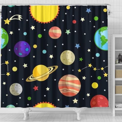 Цветна Завеса за душ с Космически Планети за Баня, Аксесоари за Баня с Илюстрация на Астрономията, интериорът на Детската Баня (60x79 инча)