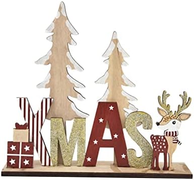Коледната Украса NEARTIME, Дървени Орнаменти с букви, Лосове, Блестяща Коледна Украса За дома на Масата, Статуя от Смола (Червен,
