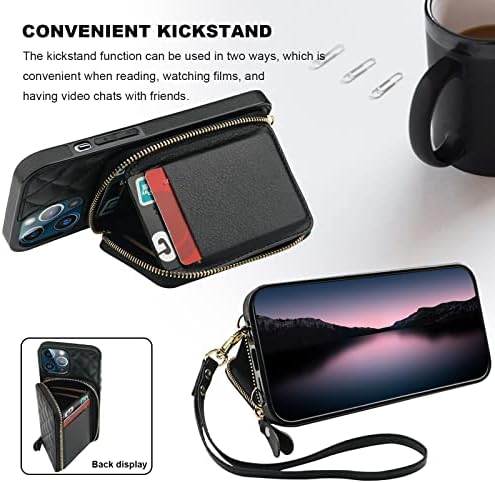 Чанта-портфейл Bocasal по рамото за iPhone 13 Pro Max, RFID-Принудителна Чанта от изкуствена кожа с цип, флип-надолу Капак, Калъф-книжка