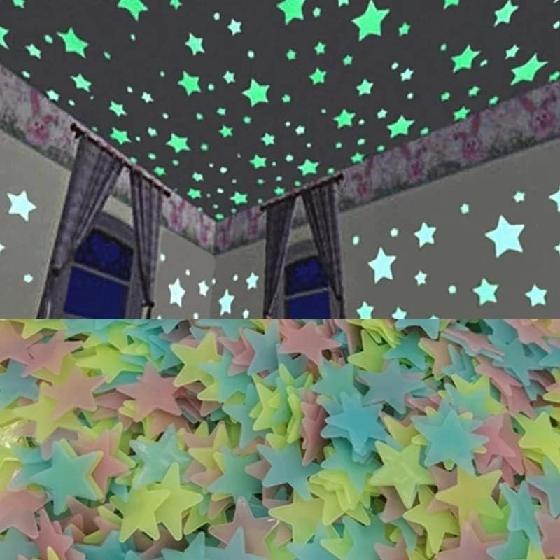 Светещи в Тъмното 3D Стикери със Звездите, зелено торене растения натрупват Енергия, Флуоресцентни за Детска Спални, Светещи Стикери