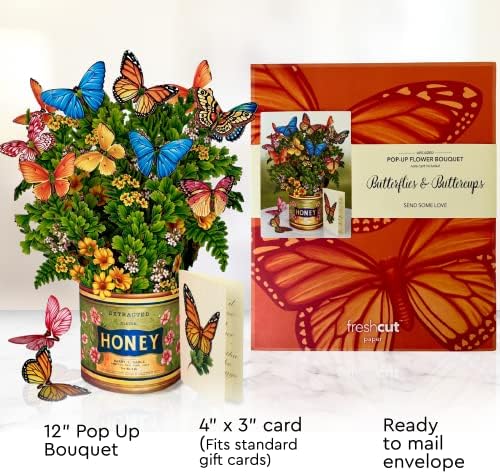 Поп Картички от прясна хартия, Цветя череши + Лютичета-Пеперуди, Комплект от два 12-Инчови Изскачащи букети Forever Flower в реален
