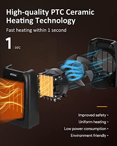 Преносими нагреватели Shinic за вътрешно ползване, Електрически нагревател с мощност 1500 W за спалня и офис, Керамичен нагревател с термостат,
