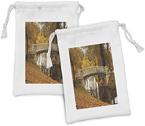 Комплект от 2 торбички от есента на тъкани Ambesonne, Снимка на Есенния Горски Пейзаж с един Стар Антикварным мост над рекичка,