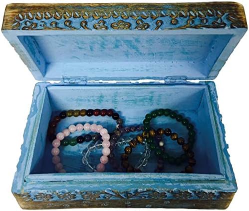Дървена мини-Ковчег за бижута S. B. ARTS Премиум-клас с цветен дизайн-Кутия за украшения за дами-Калъф за съхранение на бижута-Старинен