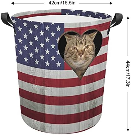 Котка Гледа През дупка в Знамето на САЩ, Кошница за дрехи от плат Оксфорд с Дръжки, Кошница за Съхранение на Играчки, Органайзер, Детска