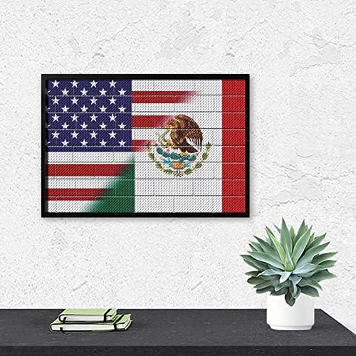 Знаме на Мексико, САЩ Граница Диамантена Стена Живопис Комплекти 5D направи си САМ Пълна Тренировка Планински Кристал Изкуство Стенен Декор за Възрастни 8 x12