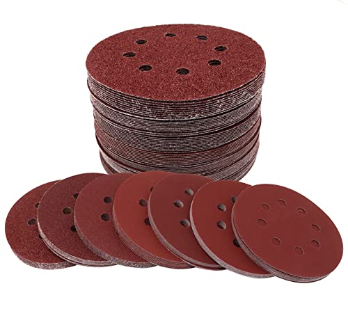 YuGtcen 5-Инчов Шлифовъчни дискове с плетене на една кука и линия, 72 бр, разнообразие от шкурка с 8 дупки, шкурка, Шлайфане диск 40/80/120/240/320/600/800