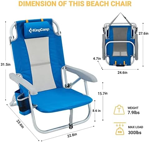 Плажен стол Kingcamp с подстаканником, Сгъваема Походный стол с чанта за носене, Лесен стол с ниска / висока облегалка за
