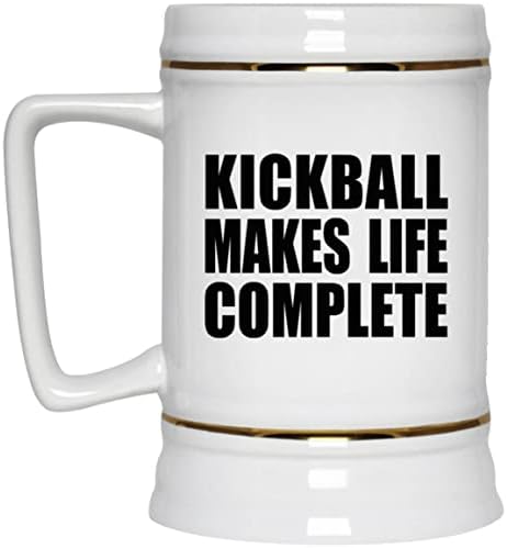 Designsify Kickball Допълва живот, Керамична Чаша за бира Stein капацитет 22 грама с дръжка за фризера, Подаръци за Рожден Ден,