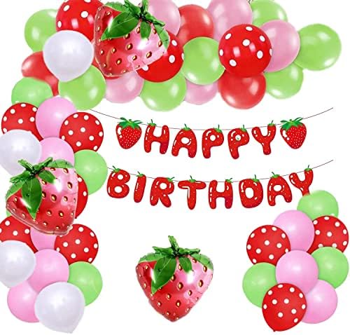 Аксесоари за парти в чест на рождения ден на с ягоди, включително рекламни банери на фона на ягоди, венци от няма ягодово балони, подходящи за детски душове за момич?