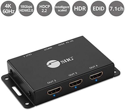Сплитер SIIG HDMI 2.0 порт 1x4 дървен материал, 4K 60Hz HDR, Компактен сплитер HDMI с автоматично мащабиране, захранван от USB - HDMI