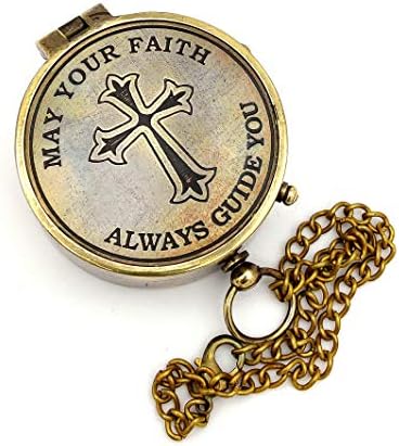 Гравиран на месинг кръст-компас 5MOONSUN5 и Нека вашата Вяра винаги насочва вас. Идеи за подаръци-доказателства за памет, Небесен дар