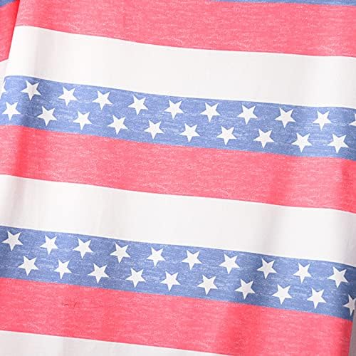 Дамски Потник за лятото 2023 в Патриотичен Ивица със Звездата на Американския Флаг, V-Образно деколте, Копчета с възел, Блузи с Къс ръкав