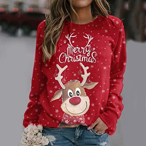 Коледни Потник, Пуловер с дълъг ръкав, Коледна Hoody с кръгло деколте, Дамски Ежедневни Блузи, Графична Hoody, Свободни