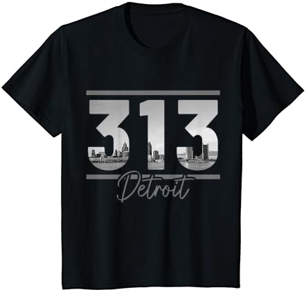 Детройт 313 Код на града Skyline Мичиган Реколта Тениска