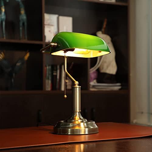 Настолна лампа TORCHSTAR Green Glass Bankers, от списъка на UL, Антикварни Настолни лампи с Мед причина, Традиционната Библиотечна