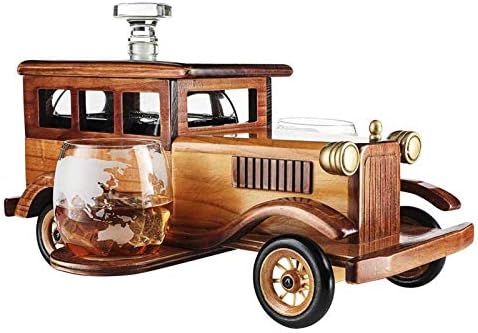 Набор от Графинов за уиски със старомодния кола, с Бокалами за уиски за 2 до 10 грама, Старомодна Реколта Вино, Старомодна Ретро Автомобил, Гарафа с Вода 750 мл