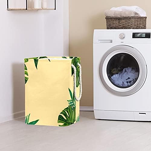 Тропически Жълт Лист Големи кошове За пране и Чанта За Съхранение на Мръсна Кърпа Кошница с Дръжки Сгъваеми Кутии За Съхранение