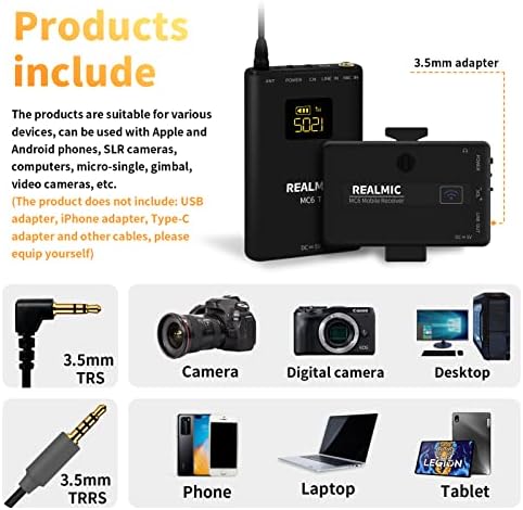 REALMIC Безжичен Петличный микрофон за iPhone, Android, огледално-рефлексни фотоапарати, видеокамери, смартфони, Безжична система отворотов