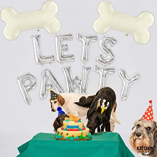 Катчон, Сребърни Букви от балони Lets Pawty - 29 Инча, Балон от Кучешки кости | Банер от Балони Lets Pawty | балони за кучета, Украса за Рожден