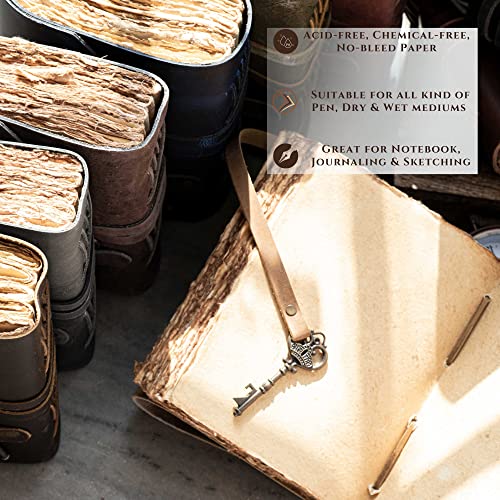 Leather Village Ретро Кожена регистър - регистър на реколта кожени корици за жени и мъже – Реколта хартия, с ръбове, ръчно изработени