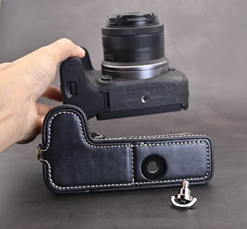 Защитен калъф MUZIRI KINOKOO EOS R10 от изкуствена кожа, Съвместими с беззеркальной камера Canon EOS R10 - Наполовина Долния калъф с дръжка - Черна