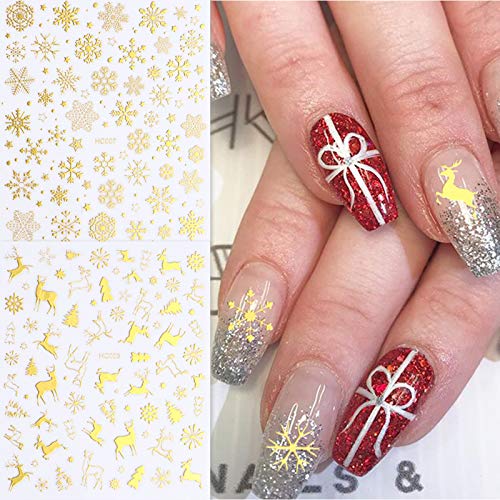 Коледни Стикери за дизайн на ноктите, 3D Златни Стикери за нокти с Коледен Дизайн, Самозалепващи Коледни Стикери за нокти, Дядо