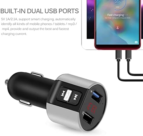 KJHD Dual USB Зарядно устройство за Бързо Зареждане на FM Bluetooth хендсфри 5,0 Комплект за Кола, Аудио Aux Модулатор Цифров дисплей напрежение (черен цвят)