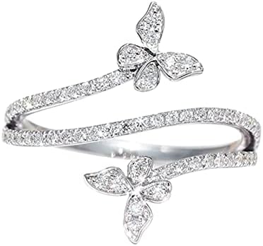 2023 Ново Двоен Пръстен с Пеперуда, Сребърен Пръстен с Цирконием и диамантен пръстен, Годежен Пръстен, Подарък Бижута за Жени,