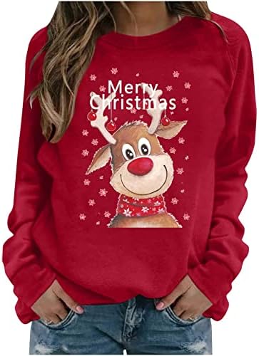 PIMOXV на Извънгабаритни Грозен Коледен Пуловер за Жени 2023 с Дълъг Ръкав Весела Коледа Сладък Свитшот с Кръгло Деколте и Елен Рудолф