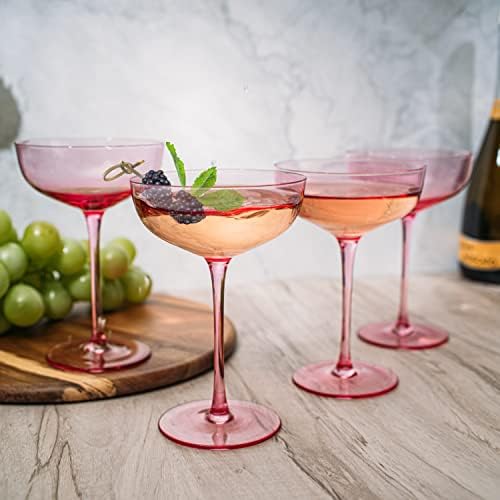 The Wine Savant Цветен чаша-купе | 7 мл | Комплект от 4 Цветни чаши за шампанско и коктейли, Необичаен Манхатън, Кристална
