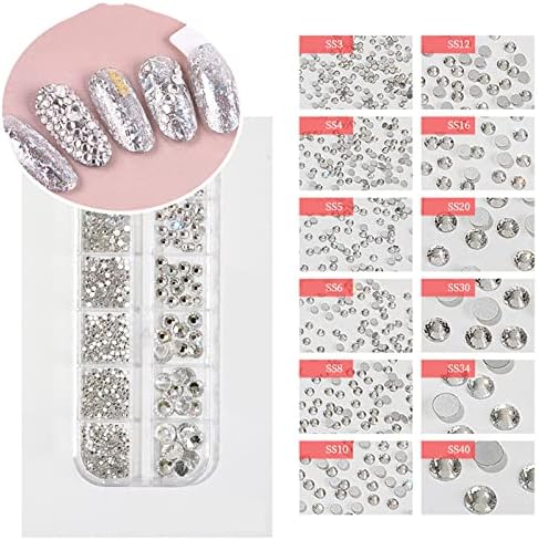 Кристали за Дизайн на ноктите JHXTZ Скъпоценни Камъни за нокти Прозрачни Плоски Камъни Бели Кристали, Смесени Диаманти