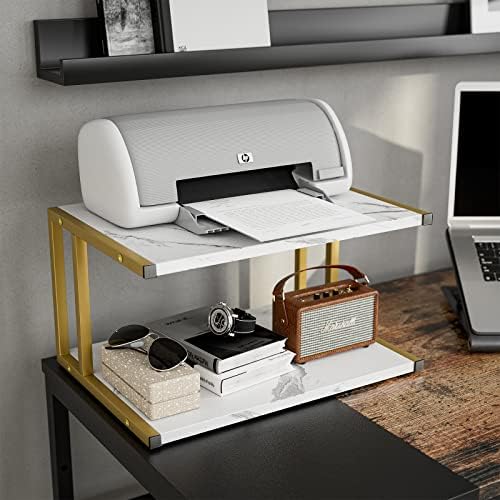 Поставка за принтер XBurmo с 2-уровневыми дървени рафтове Настолен Органайзер за малко пространство Поставка за факс апарат Тави