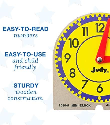 Комплект часа Carson Dellosa Mini Judy— Математически манипулатори клас K-3 за определяне на времето, Цветни Дървени мини-часовник