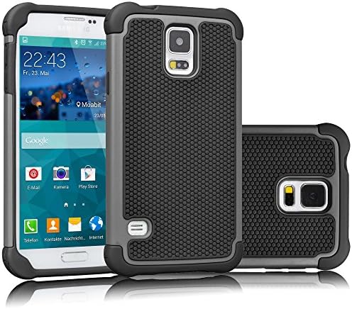 Калъф Tekcoo Galaxy S5, [Основна] Трайни [Сив /черен] Амортизирующий Хибридна Гума, Пластмасов Защитен калъф, Здрав е Тънък Твърд Калъф-Броня Samsung Galaxy S5 S V I9600 GS5 За всички прев