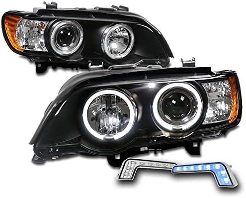 ZMAUTOPARTS led Проектор Halo Фарове Налобные светлини Черен с 6,25синьо DRL е Съвместим с 2000-2003 на BMW X5 E53