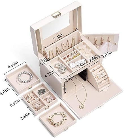 Vlando City Beauty Jewelry Box Organizer Бял + Малка Пътна Ковчег-Органайзер с Огледало Син Цвят