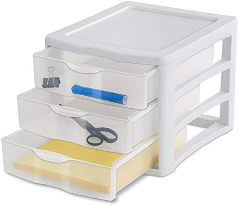 Sterilite 17918004 Блок с 3 чекмеджета, Бяла рамка с прозрачни чекмеджета, Опаковки от 4