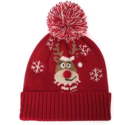 Feximzl Унисекс Коледна шапка зимна вязаная на една кука шапка на Дядо Коледа, за жени, мъже